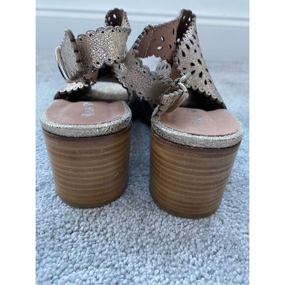 NEW Ron White "Dora" Laser Cut Nubuck Leather Adjustable Buckle Peep Toe Sandals - Picture 6 of 8